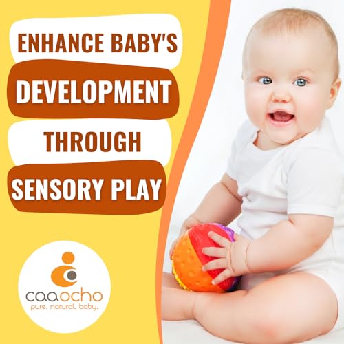 caaocho Pure Natural Rubber Sensory Ball Rainbow 4" - All Natural Sensory Toy, Promotes Sensory Development, Rainbow Colors, Perfect Bouncer, Gentle Squeaking, BPA Free, PVC Free, Food-Grade Paint - Image 5