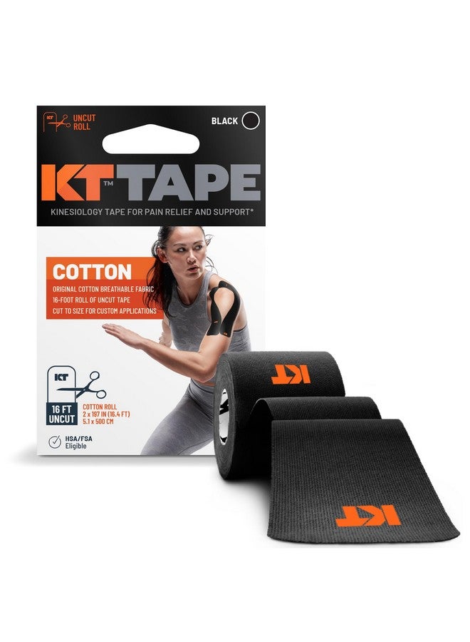 كيه تي تيب شريط KT، قطن أصلي، شريط رياضي مرن لعلم الحركة، لفة غير مقطوعة بطول 16 قدمًا، أسود - Image 1