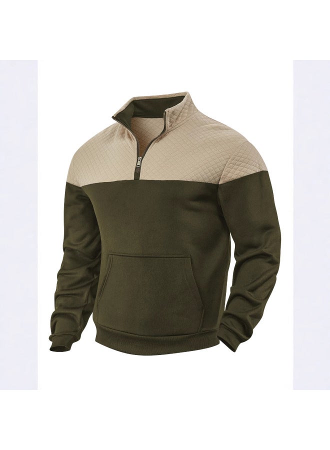 Popular Color-blocked Half-zip Pullover Outdoor Fashionable Casual Sweatshirt - Image 1