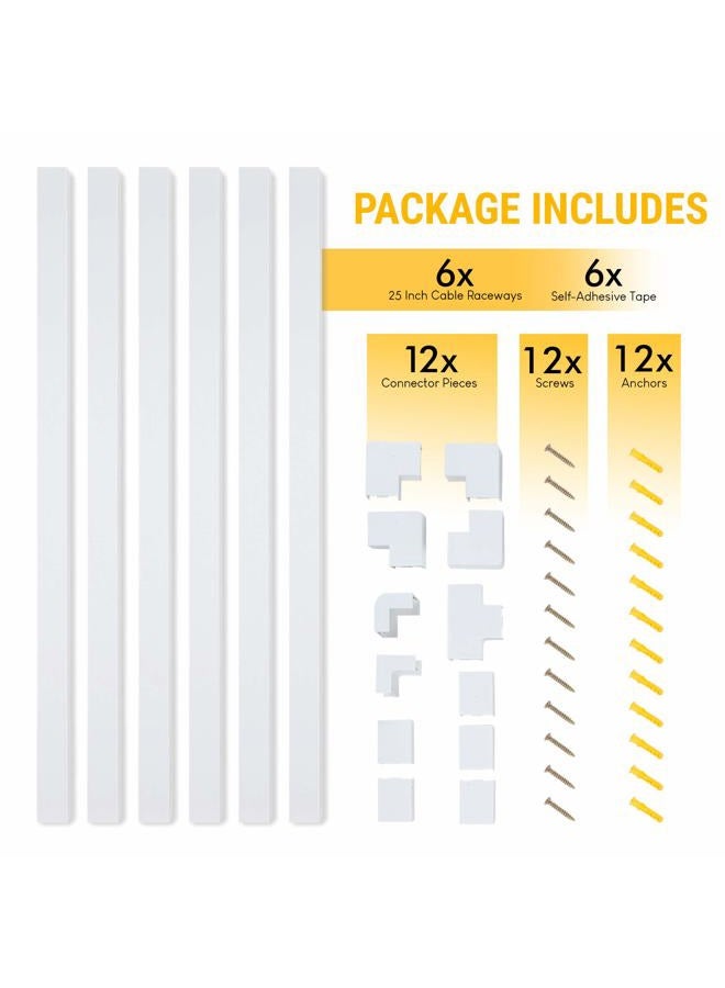 SimpleCord 150in Cord Hider Kit - 6-Pack 25in Cable Management for Wall-Mounted TV or Computer Cables - Paintable Wire Covers for Cords by Simple Cord (White) - Image 2