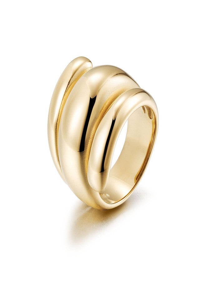 CIUNOFOR Chunky Statement Rings for Women, 14K Gold Plated Stainless Steel Dome Ring, Wide Band Retro Dome Jewelry Gift, Non-Tarnish Adjustable Fashion Ring, Size 9 - Image 1