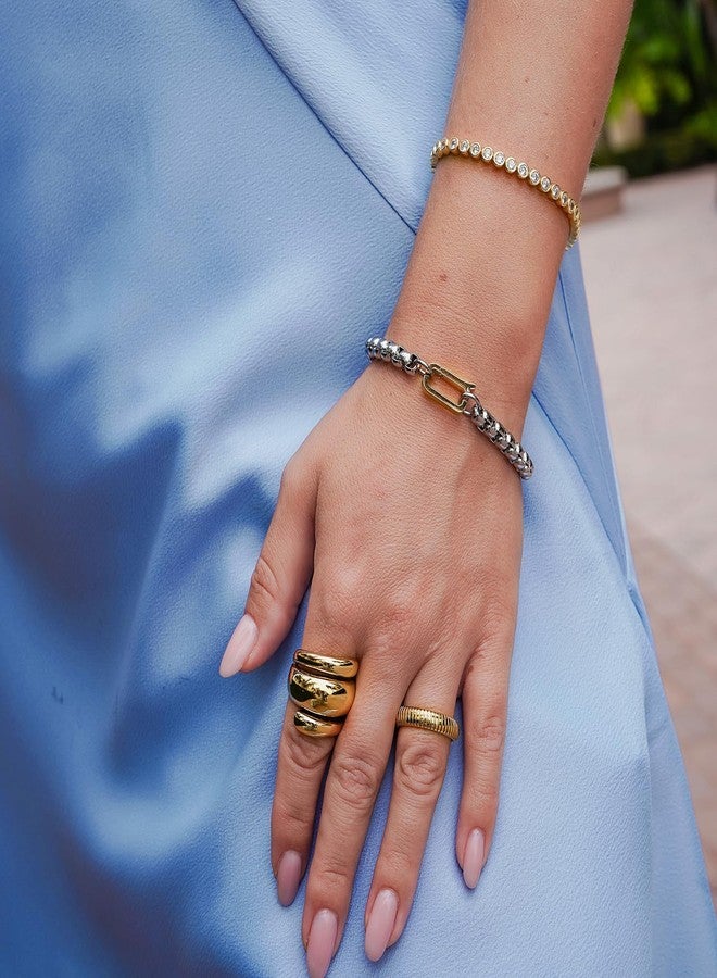 CIUNOFOR Chunky Statement Rings for Women, 14K Gold Plated Stainless Steel Dome Ring, Wide Band Retro Dome Jewelry Gift, Non-Tarnish Adjustable Fashion Ring, Size 9 - Image 2
