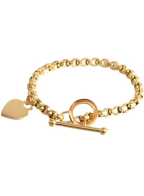 1pc Cute and Simple 18K Golden Plated Stainless Steel Heart Pendant Bracelet for Women - Daily Occasion Jewelry Gift