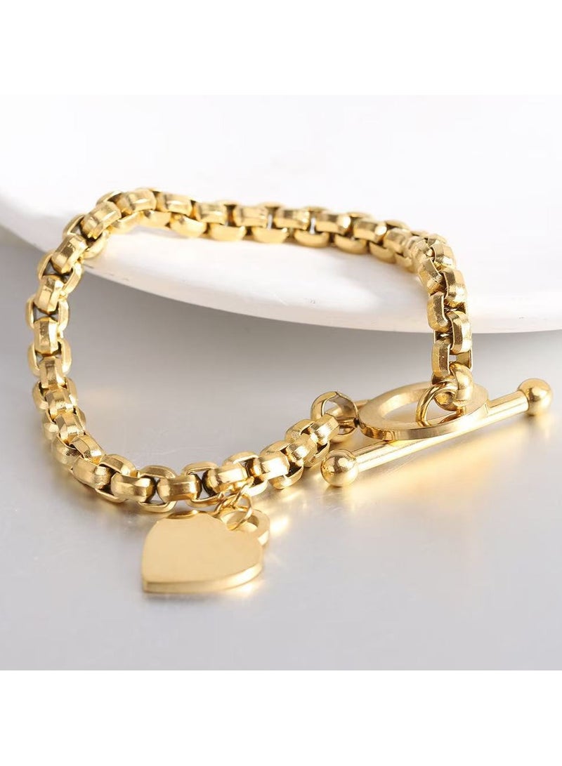 ORiTi 1pc Cute and Simple 18K Golden Plated Stainless Steel Heart Pendant Bracelet for Women - Daily Occasion Jewelry Gift - Image 2