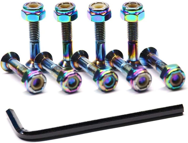 Ever Hardware Skateboard Hardware 9PCS Bolts Set Deck Mounting Screws Nuts Hex Key Skate Parts Outfits Dazzling Color Fasteners Longboard Cruiser Best Mounting 1-1/4", 1", 7/8" - Image 2