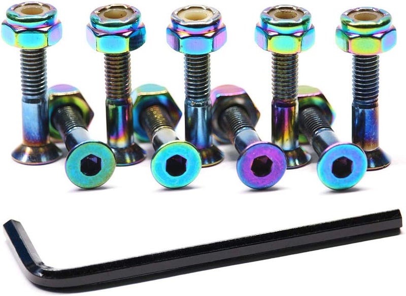 Ever Hardware Skateboard Hardware 9PCS Bolts Set Deck Mounting Screws Nuts Hex Key Skate Parts Outfits Dazzling Color Fasteners Longboard Cruiser Best Mounting 1-1/4", 1", 7/8" - Image 3