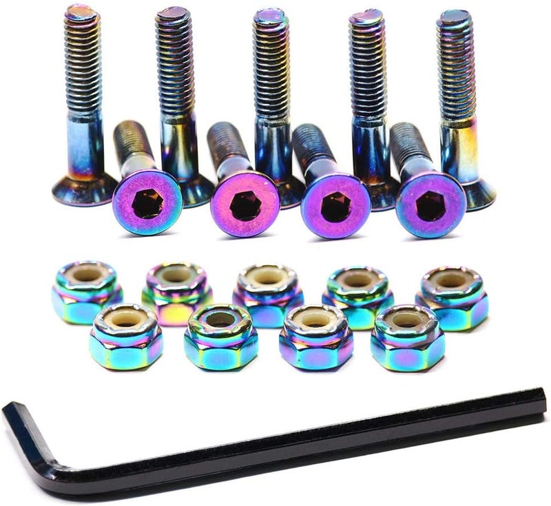 Ever Hardware Skateboard Hardware 9PCS Bolts Set Deck Mounting Screws Nuts Hex Key Skate Parts Outfits Dazzling Color Fasteners Longboard Cruiser Best Mounting 1-1/4", 1", 7/8" - Image 1
