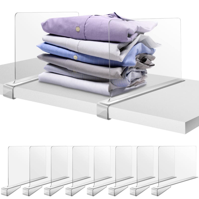 Hekmaden Hekmaden 8 Pack Acrylic Shelf Dividers for Closet Organization Clear Shelf Divider Fits Shelves of 041 InchPurse Organizer for Closet Shelf Organizer Closet Organizers and Storage 8 