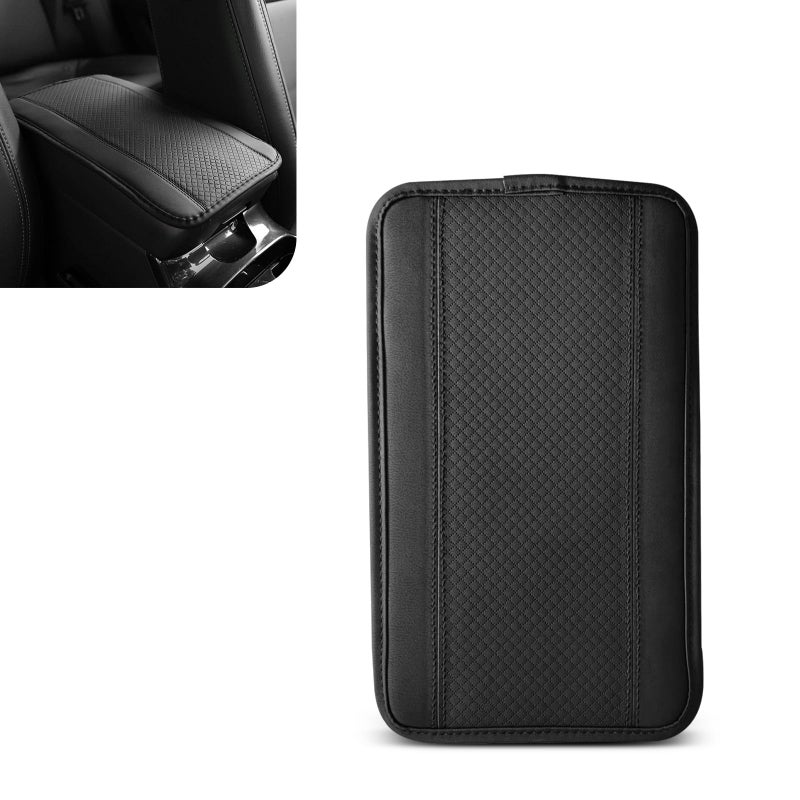 Hugwits Car Center Console Armrest Pad 748 x 126 Leather Waterproof Armrest Box Mat with Straps WearResistant Car Center Console Seat Box Cover Universal for Most Cars Black Stitching - Image 3