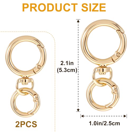 Winsyison 2pcs Double Opening Keychain Clip, Round Spring Snap Hooks for Lanyards DIY Crafts Making, Zinc Alloy Swivel Keychain Clasp for Camping Hiking Travelling- Gold - Image 2