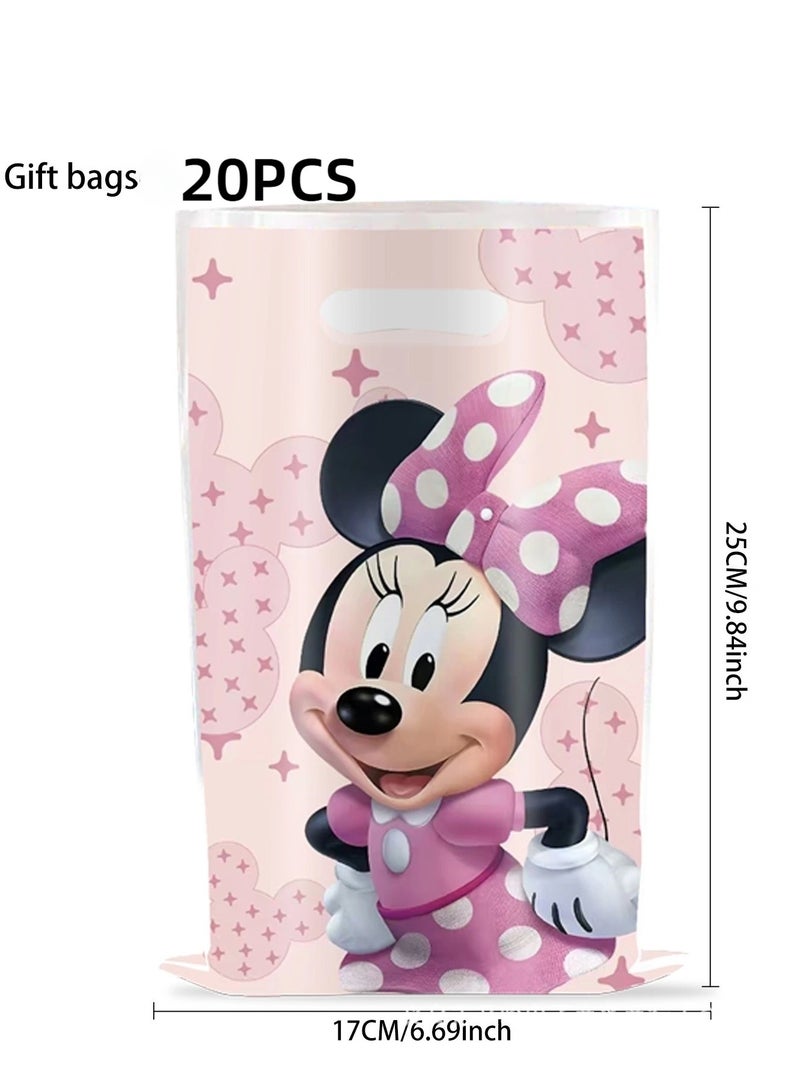 Generic 20pcs Pink Mickey Cartoon Party Candy Gift Bags with Handle, Printed Plastic Treat Bags for Boys Girls Birthday Baby Shower Party Supplies 