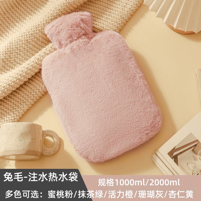 Soft Rabbit Fur Pvc Water Bag Water Hand Warmer Thickened Explosion-Proof Plush Cartoon Warm Water Bag Direct Sales - Image 4