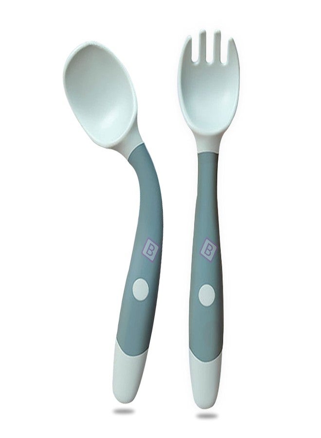 بيمبيكا مجموعة ملاعق تدريب الأطفال من بيمبيكا - ملعقة وشوكة من السيليكون للتغذية (أزرق) - Image 1
