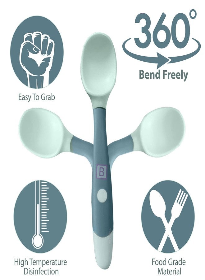 بيمبيكا مجموعة ملاعق تدريب الأطفال من بيمبيكا - ملعقة وشوكة من السيليكون للتغذية (أزرق) - Image 4