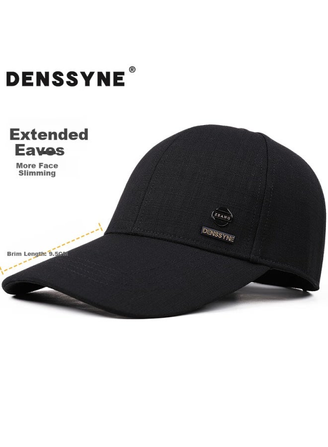 Denssyne High-quality Extended Brim Hat For Men, Spring And Autumn Hard Top Face-slimming Baseball Cap, Fashionable All-season Visor Cap, Black - Image 1