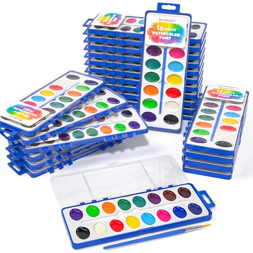 Shuttle Art 16 Colors Watercolor Paint Set Bulk, Pack of 24, Watercolor Paint Set with Paint Brushes for Kids and Adults, Washable Paint for Classroom, Parties, Kindergarten and Art Activities - Image 1