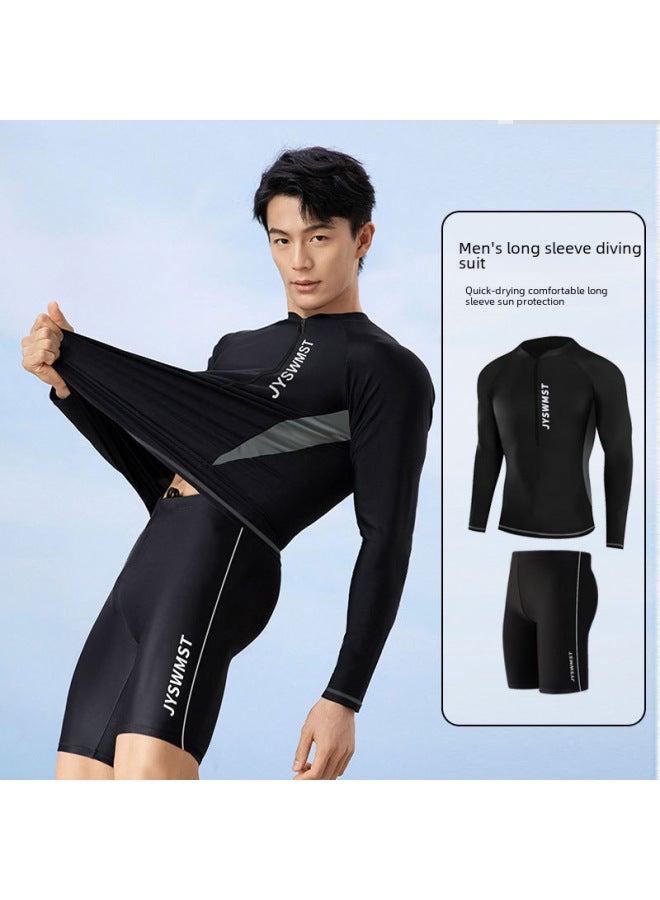 إسكدنيا بدلة غوص رجالية مقسومة واقية من الشمس بأكمام طويلة بدلة سباحة كبيرة الحجم بدلة غطس سريعة الجفاف لركوب الأمواج بدلة قنديل البحر أسود اللون: 80824 بدلة سباحة فردية - Image 2