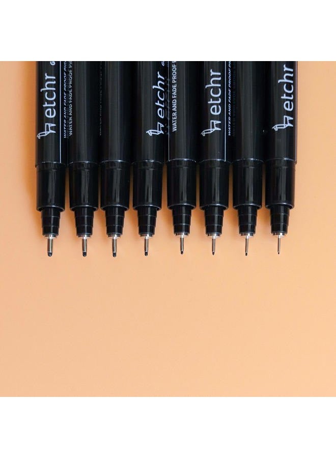 ETCHR Professional Black Drawing Pens - 16 Black Fineliner Pens for Use as Drawing and Calligraphy Pens - Quality Waterproof and Fadeproof Black Artist Pens Black Graphic Pen Collection - Image 3