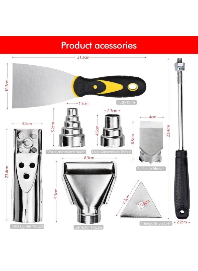 ZLH HITY Heat Gun, 2500W Hot Air Gun Kit 60℃-600℃ Dual Temperature Settings and Overload Protection, Heat Gun for Paint Stripping Heat Gun for DIY and Professional Use of Hot Air Gun (8 Accessories) - Image 2