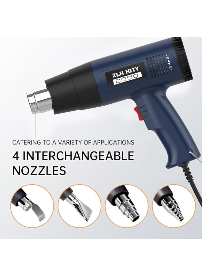 ZLH HITY Heat Gun, 2500W Hot Air Gun Kit 60℃-600℃ Dual Temperature Settings and Overload Protection, Heat Gun for Paint Stripping Heat Gun for DIY and Professional Use of Hot Air Gun (8 Accessories) - Image 3