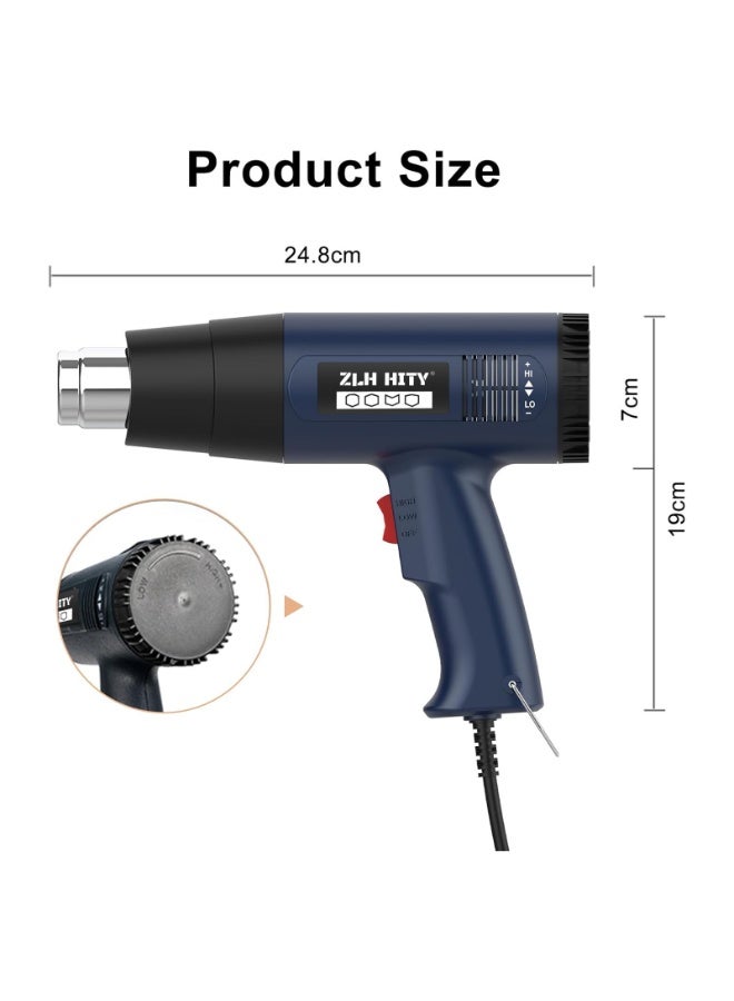 ZLH HITY Heat Gun, 2500W Hot Air Gun Kit 60℃-600℃ Dual Temperature Settings and Overload Protection, Heat Gun for Paint Stripping Heat Gun for DIY and Professional Use of Hot Air Gun (8 Accessories) - Image 4