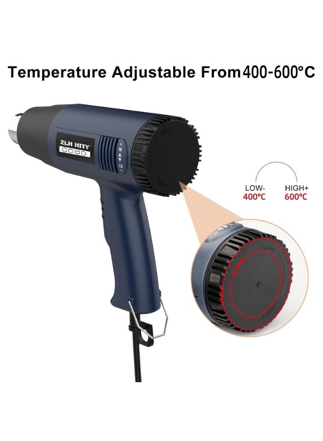 ZLH HITY Heat Gun, 2500W Hot Air Gun Kit 60℃-600℃ Dual Temperature Settings and Overload Protection, Heat Gun for Paint Stripping Heat Gun for DIY and Professional Use of Hot Air Gun (8 Accessories) - Image 5