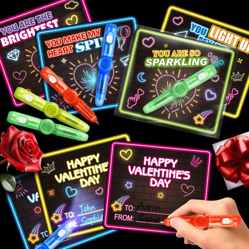 ShyLizard 24Pack Kids Valentines Day Cards for Classroom School, Valentines Cards with Fidget Spinner Toys, Kids Valentine's Day Card Gifts for Valnetine Day Party Favors, Classroom Prize - Image 4