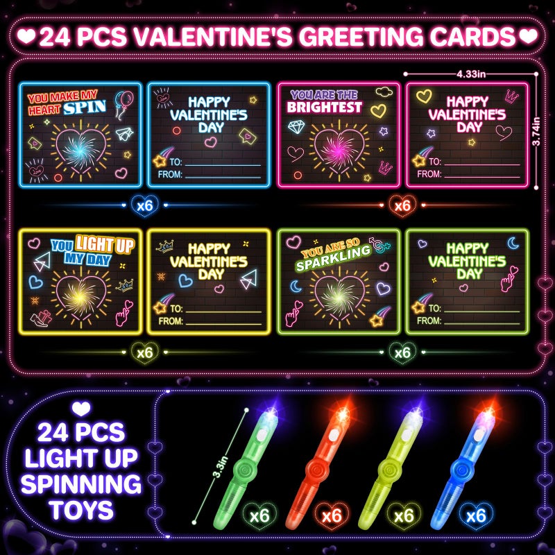 ShyLizard 24Pack Kids Valentines Day Cards for Classroom School, Valentines Cards with Fidget Spinner Toys, Kids Valentine's Day Card Gifts for Valnetine Day Party Favors, Classroom Prize - Image 3
