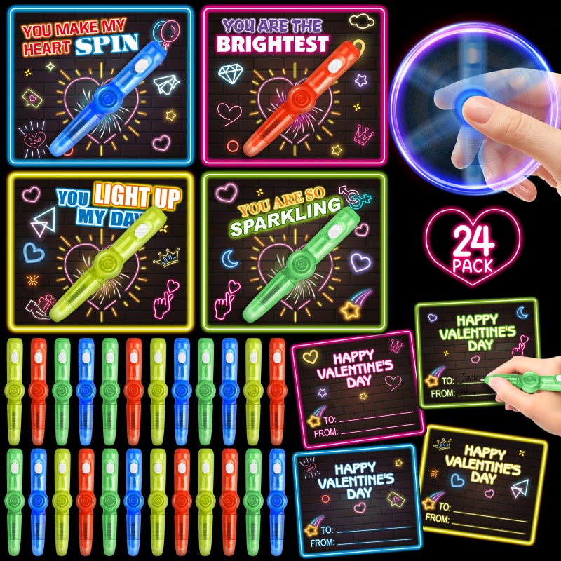 ShyLizard 24Pack Kids Valentines Day Cards for Classroom School, Valentines Cards with Fidget Spinner Toys, Kids Valentine's Day Card Gifts for Valnetine Day Party Favors, Classroom Prize - Image 1