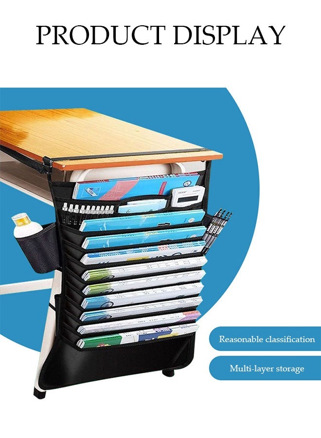 DUNISO Hanging Desk Storage Bag，11 Layer Storage Bag,Large Capacity Desk Hanging Bag Organizer for Students and Office for Books School Supplies and Desk Accessories Space Saving Design for Easy Access，Black - Image 5