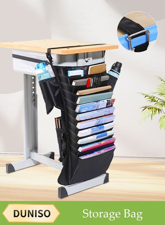 DUNISO Hanging Desk Storage Bag，11 Layer Storage Bag,Large Capacity Desk Hanging Bag Organizer for Students and Office for Books School Supplies and Desk Accessories Space Saving Design for Easy Access，Black - Image 1