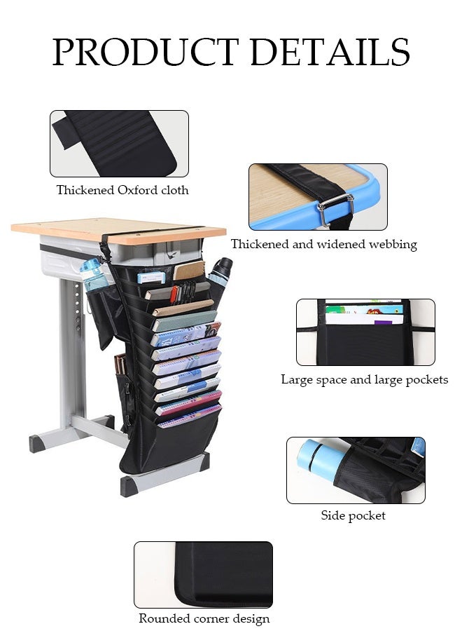 DUNISO Hanging Desk Storage Bag，11 Layer Storage Bag,Large Capacity Desk Hanging Bag Organizer for Students and Office for Books School Supplies and Desk Accessories Space Saving Design for Easy Access，Black - Image 3