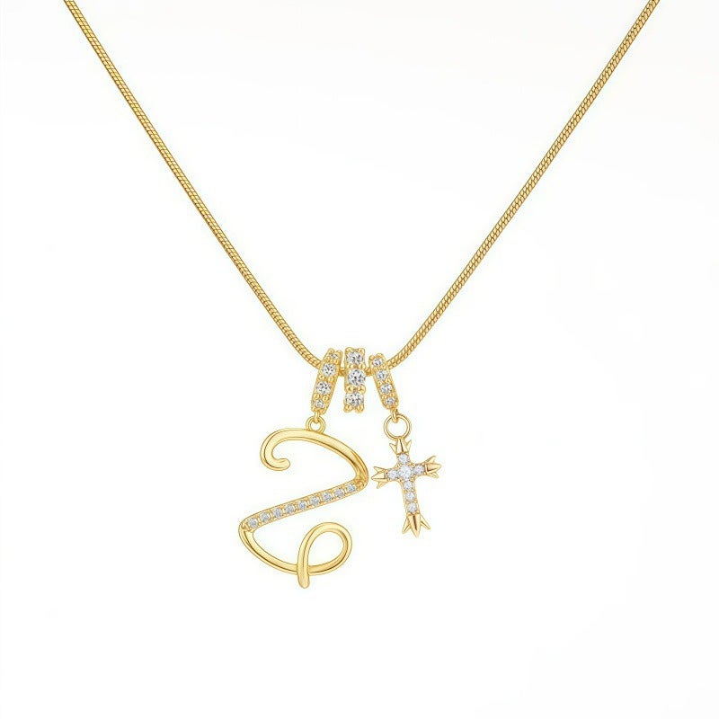 Dopamine Girl Cross-Border Independent Site TikTok Bestseller 26 Alphabet Necklace with Stainless Steel Chain and 22K Real Gold Plating
