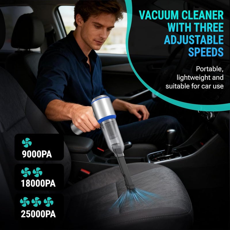 مكنسة يوميل الصغيرة (Yomile Mini Vacuum Cleaner)، مكنسة كهربائية للسيارات بدون فرشاة بقوة 25000 باسكال (25000PA) ومروحة هواء بسرعة 210000 دورة في الدقيقة (210000RPM)، ببطارية سعة 9000 مللي أمبير ساعة (9000mAh)، مكنسة يدوية لاسلكية مناسبة للسيارات والمكاتب والمنازل. - Image 4