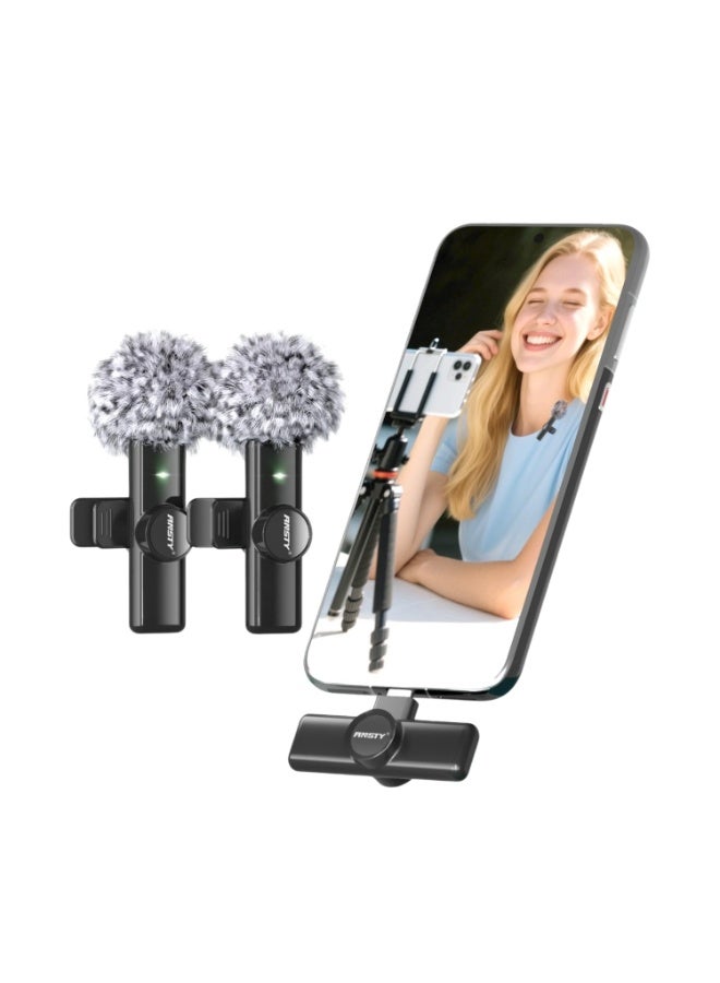 ANSTY MC-01 Wireless Mini Digital Dual Microphone - 2-in-1 System with USB-C & IP Adapter for Vlogging, Interviews, and Live Streaming - Image 4