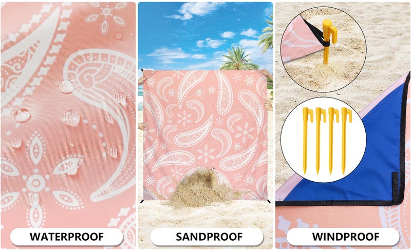 HIHOHO Beach Blanket Waterproof Sandproof Extra Large Beach Mat 79" X 83"/120"x108"for 1-8 Adults Quick Drying Durable Outdoor Picnic Mat for Beach Travel Camping Hiking - Image 2