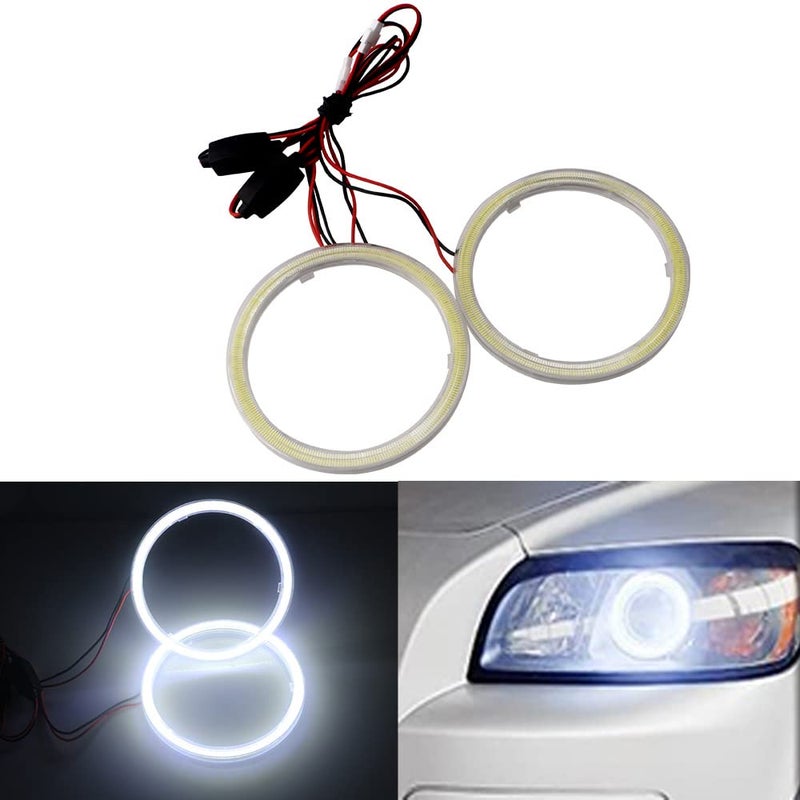 Qasim 1 Pair 90MM 66SMD COB LED for Angel Eyes Halo Ring DRL LED Fog Light Lamp with Cover White 12V 24V DC