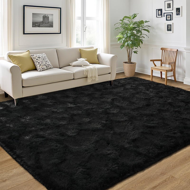 Ultra Soft Indoor Modern Area Rugs Fluffy Living Room Carpets for Children Bedroom Home Decor Nursery Rug 4x53 FeetBlack