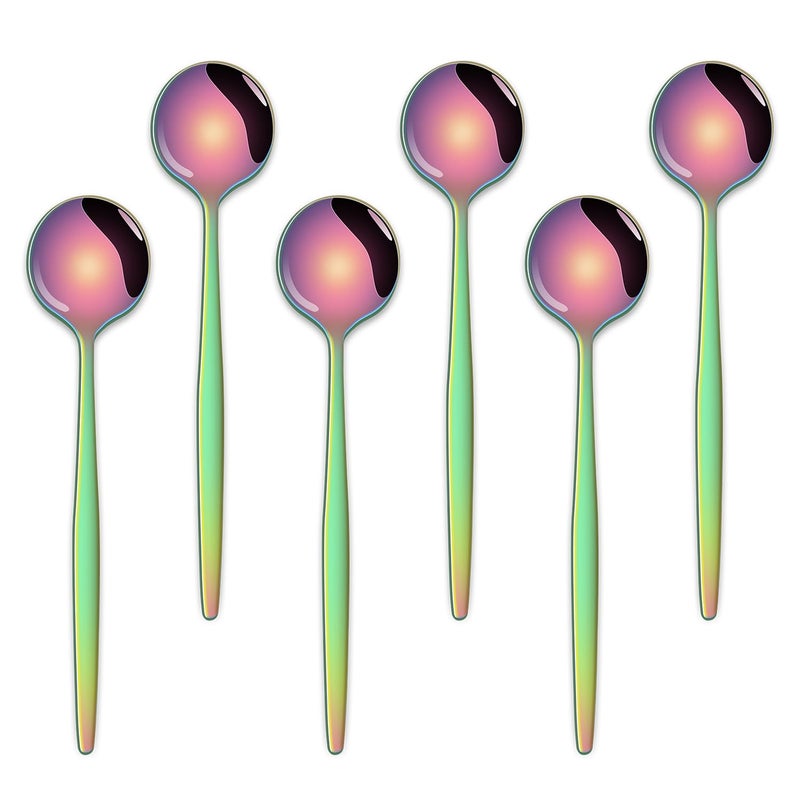 Dehov 5.1 Inch Coffee & Tea Spoons Set 6 Pieces Rainbow Stainless Steel Espresso Spoon Cute Small Spoons For Dessert Coffee - Image 1