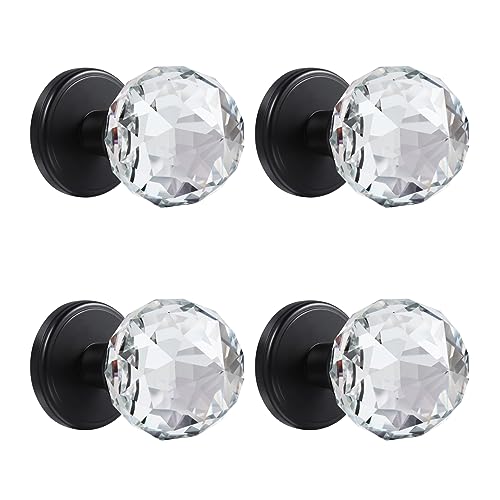 CLCTK 4 Pack Crystal Glass Dummy Door Knobs, Inactive Round Half-Dummy Door Knob Set, Single Side, Matte Black - Image 1