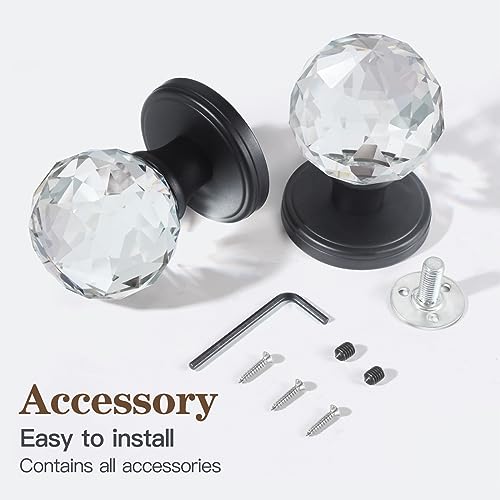 CLCTK 4 Pack Crystal Glass Dummy Door Knobs, Inactive Round Half-Dummy Door Knob Set, Single Side, Matte Black - Image 4