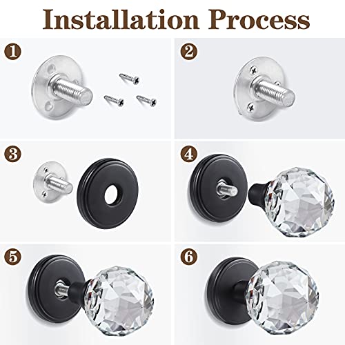 CLCTK 4 Pack Crystal Glass Dummy Door Knobs, Inactive Round Half-Dummy Door Knob Set, Single Side, Matte Black - Image 5