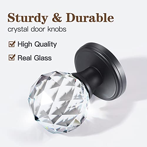 CLCTK 4 Pack Crystal Glass Dummy Door Knobs, Inactive Round Half-Dummy Door Knob Set, Single Side, Matte Black - Image 3