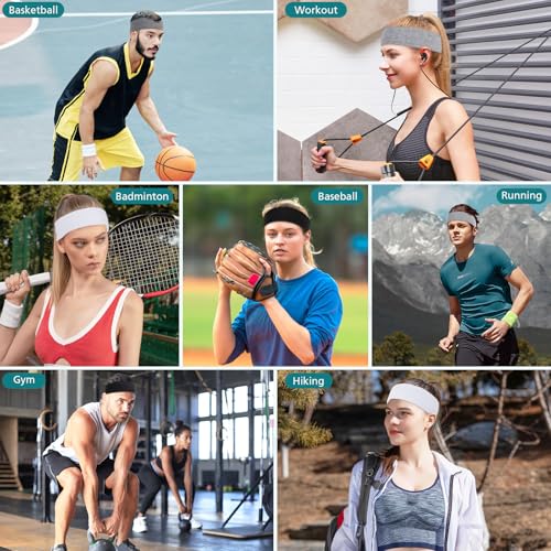 Hishexin Headbands for Women Non Slip, Stretchy Sweat Headband for Workout Yoga Running, Head Bands for Women's Hair - 8 Pack (Black White Grey) - Image 5