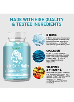 Daynee 60 Gummies Vegan Hair Skin Nails Vitamins，Collagen Peptides Vitamin C Sodium， promotes smooth skin and replenishes lost collagen  - Image 5
