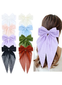 Cinaci Cinaci 8 Pieces Fancy Chiffon Large Big Oversized French Barrettes Bow Hair Clips with Long Tail Non Slip Spring Clip Hair Bows Grips Accessories for Women Girls Teens Thin Thick Hair  - Image 1