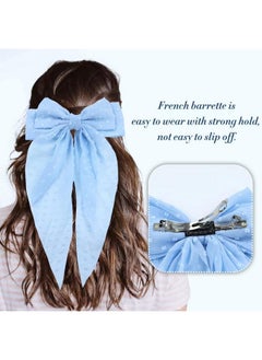 Cinaci Cinaci 8 Pieces Fancy Chiffon Large Big Oversized French Barrettes Bow Hair Clips with Long Tail Non Slip Spring Clip Hair Bows Grips Accessories for Women Girls Teens Thin Thick Hair  - Image 3