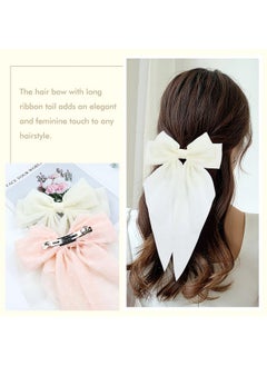 Cinaci Cinaci 8 Pieces Fancy Chiffon Large Big Oversized French Barrettes Bow Hair Clips with Long Tail Non Slip Spring Clip Hair Bows Grips Accessories for Women Girls Teens Thin Thick Hair  - Image 2
