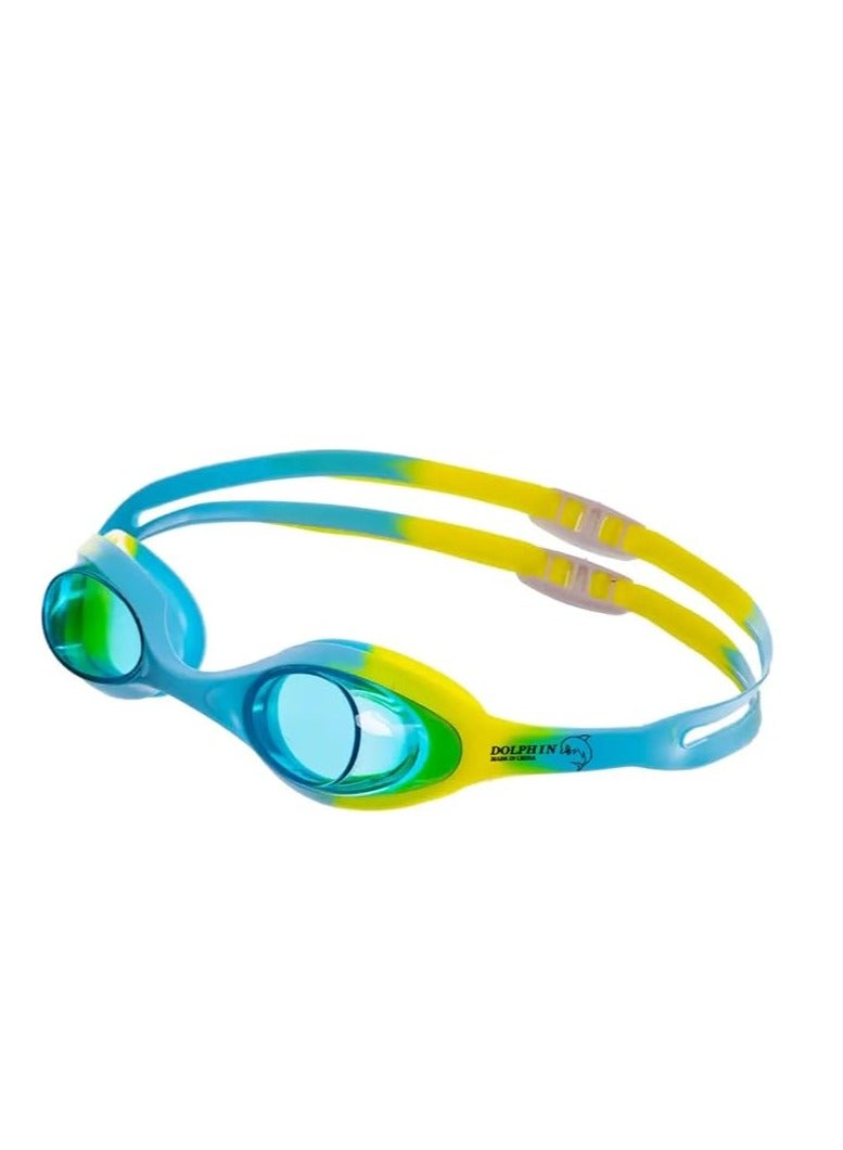 دولفين نظارات سباحة للأطفال ضد الضباب مع صندوق وسدادات أذن، أزرق فاتح /أصفر - Image 2
