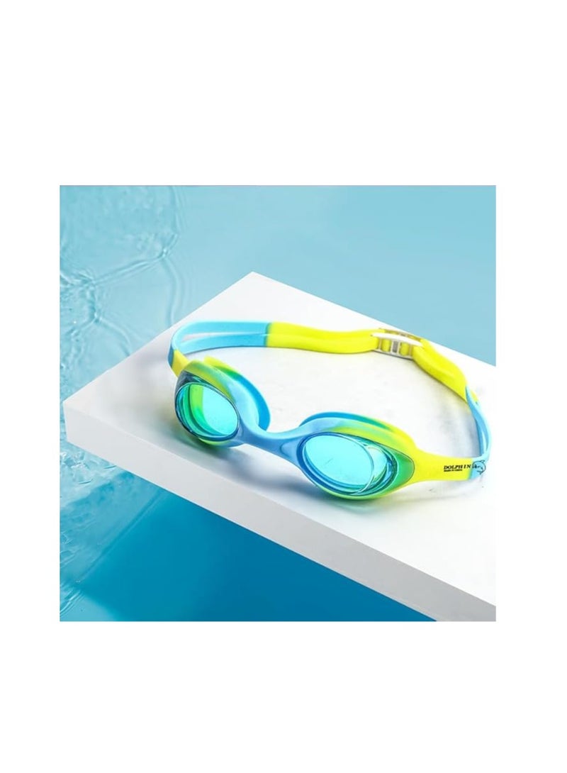 دولفين نظارات سباحة للأطفال ضد الضباب مع صندوق وسدادات أذن، أزرق فاتح /أصفر - Image 4